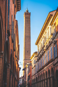 Bologna skyline historic building vertical background of emilia romagna local landmarks .