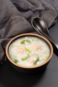 High angle view of soup in bowl