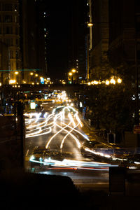 Light trails on road at night