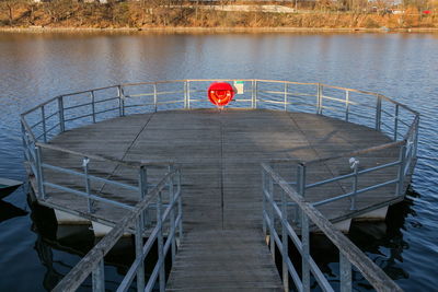 High angle view of pier on lake