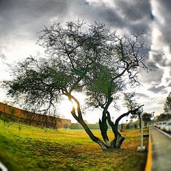 Country road against cloudy sky