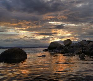 Scenic view of sea against cloudy sky