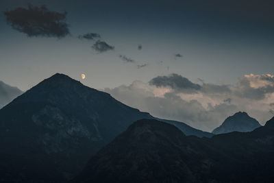 Scenic view of silhouette mountains against sky at sunset