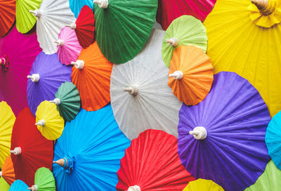 Close-up of multi colored umbrellas