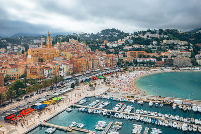 Aerial view of townscape against sky