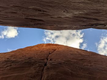 Low angle view of rock formations against sky