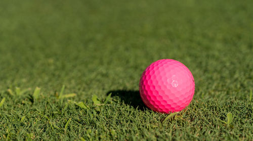 Close-up of pink ball on field