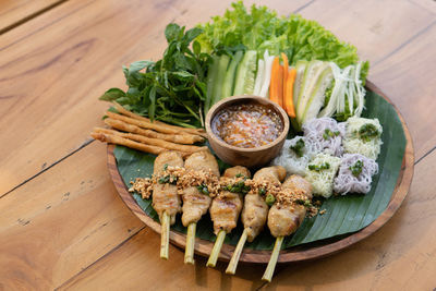 High angle view of food on table