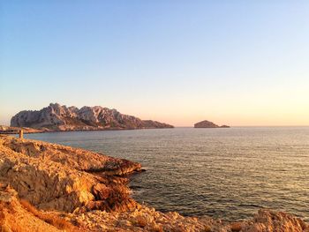 Scenic view of sea against clear sky