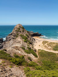 Scenic view of sea against clear sky