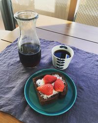 Close-up of breakfast served on table