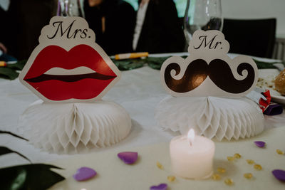 Close-up of heart shape cake on table