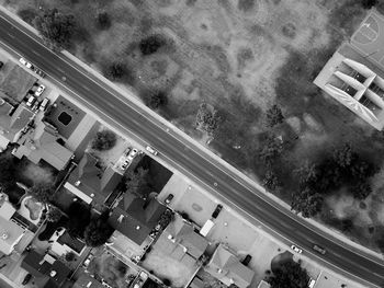 High angle view of street amidst buildings in city