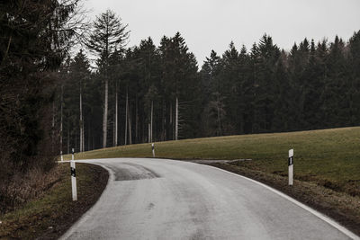 Empty road along trees