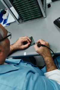 High angle view of man working