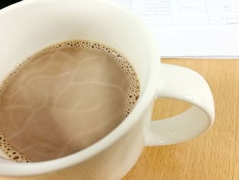 High angle view of coffee on table