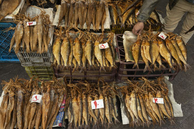 High angle view of food for sale