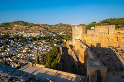 Aerial view of the city with historic center of granada with some part of alcazaba castle.