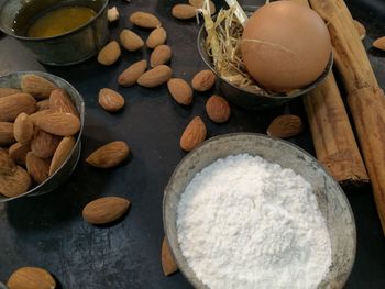 High angle view of bread in bowl