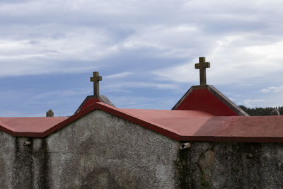 Low angle view of old building against sky