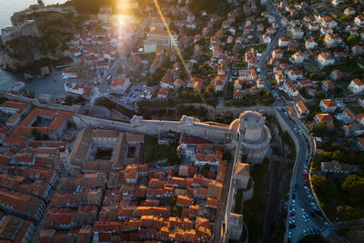 High angle view of buildings in city