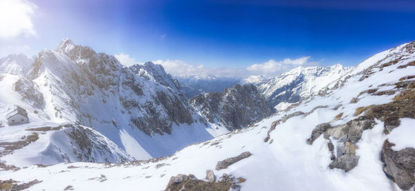 Scenic view of snowcapped mountains against sky