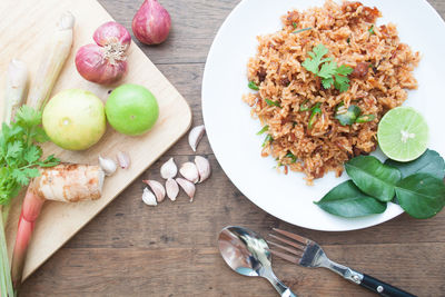 High angle view of food on cutting board