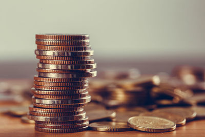 Close-up of a stack of table