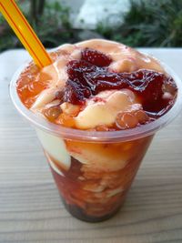 Close-up of ice cream on table