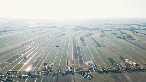 High angle view of agricultural field against sky