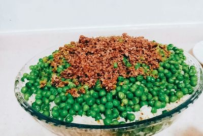 High angle view of salad in plate on table