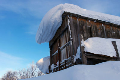 Low angle view of snow houses against sky during winter