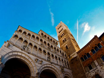 Low angle view of historical building against blue sky