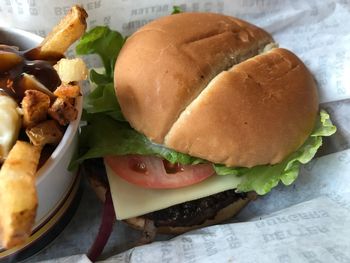 Close-up of burger in plate