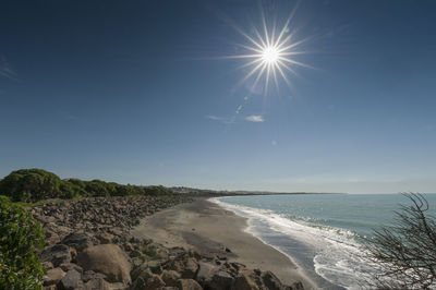 Scenic view of sea against sky on sunny day