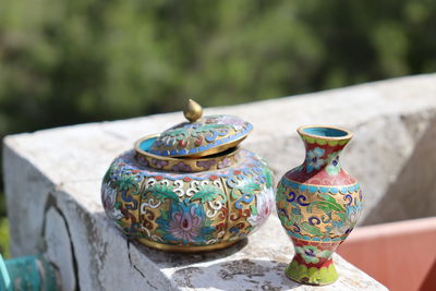 Close-up of multi colored pencils on table