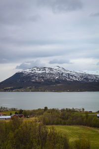 Scenic view of snowcapped mountains against sky