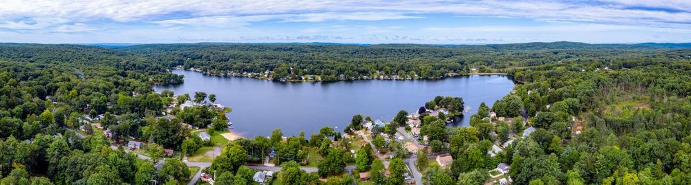 Panoramic view of lake george, wales, ma