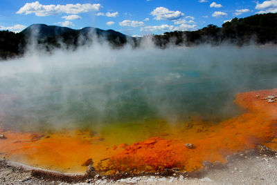 Geothermal orange lake in rotarua, wai-o-topu