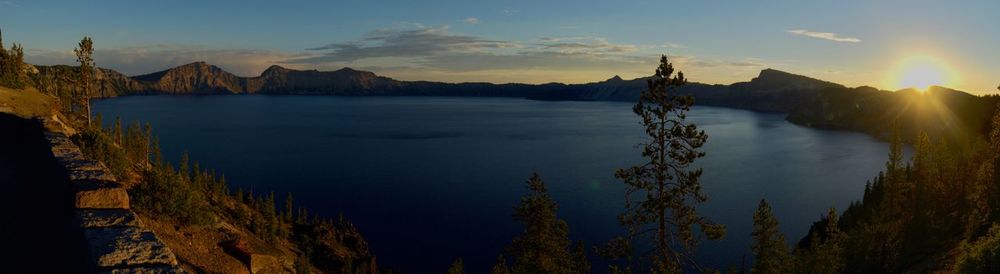 Panoramic view of lake against sky during sunset