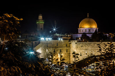 Illuminated cathedral against sky at night