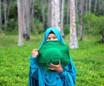 Portrait of woman wearing mask 