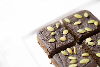 Close-up of chocolate cake on table