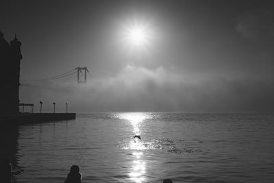 Scenic view of sea against sky and fog