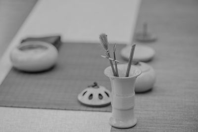 Close-up of household equipment on table