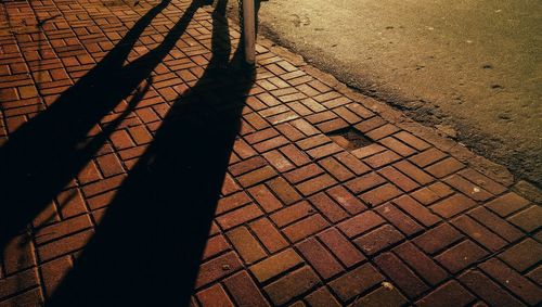 High angle view of shadow on footpath