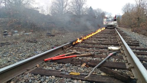 High angle view of railroad tracks