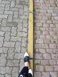 Low section of man standing on cobblestone