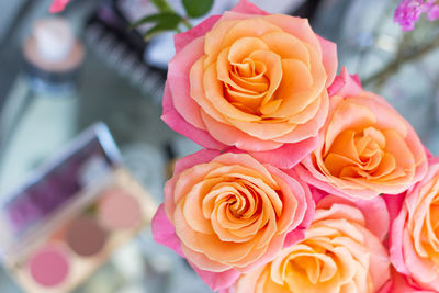 High angle view of rose bouquet