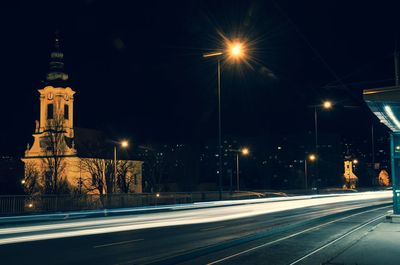 Light trails on street at night